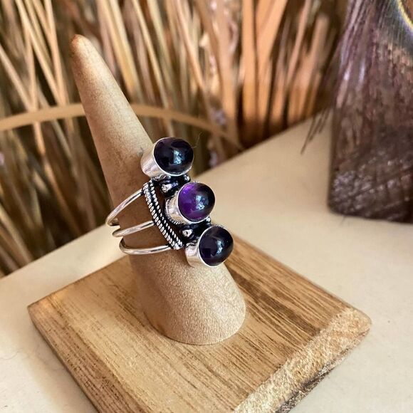 Amethyst Gemstone Sterling Silver Handmade Ring Size 7 - Picture 2 of 7